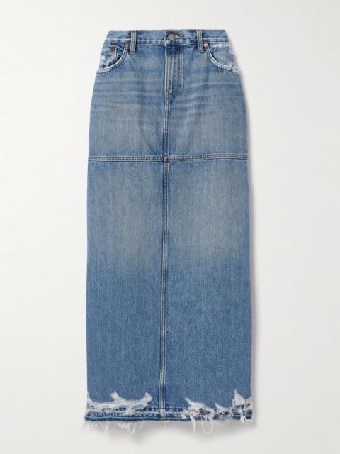 RE/DONE Frayed Paneled Denim Maxi Skirt