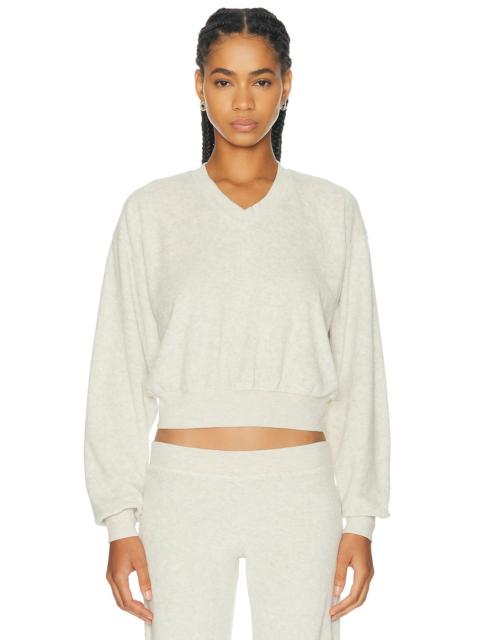 ÉTERNE Cropped V-Neck Terry Sweatshirt