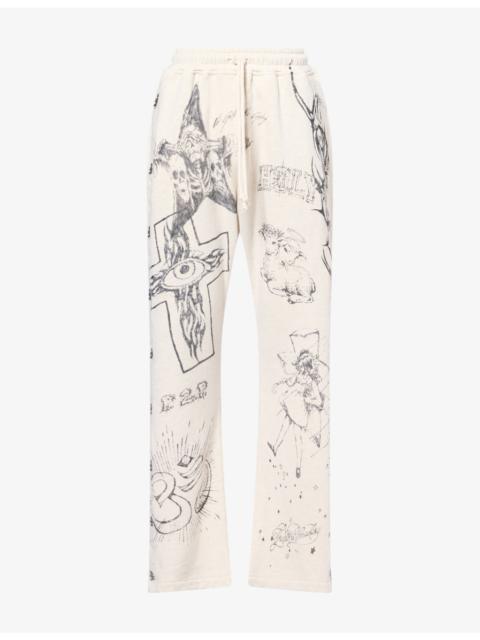 HELLSTAR Graffiti Mirror Straight-Leg Cotton-Jersey Jogging Bottoms