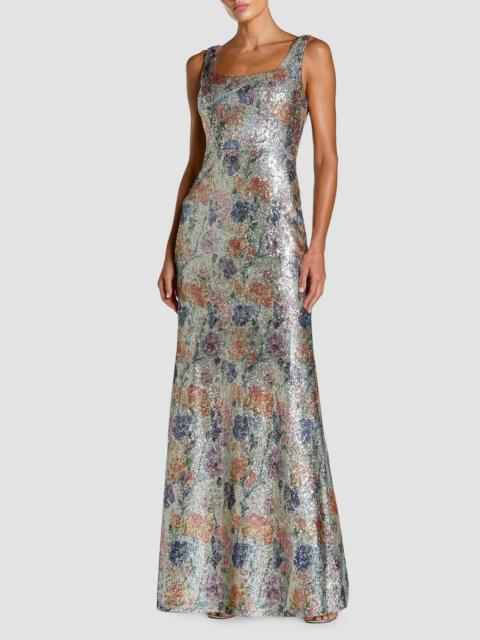 MAC DUGGAL Women's Floral Sequined Sleeveless Metallic Gown - Silver Multi