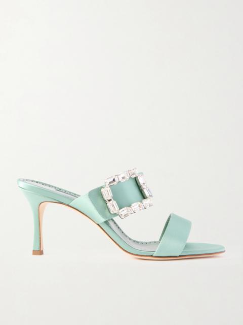 Manolo Blahnik Mayjousan 70 Crystal-embellished Satin Mules