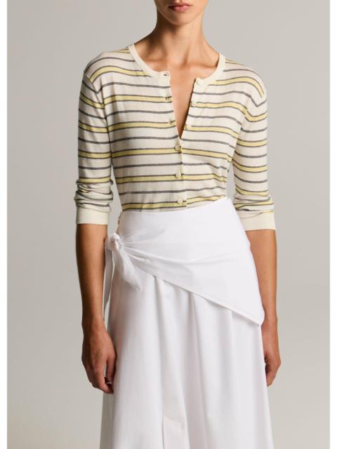Vince Striped Italian Cotton-Cashmere Three-Quarter-Sleeve Cardigan