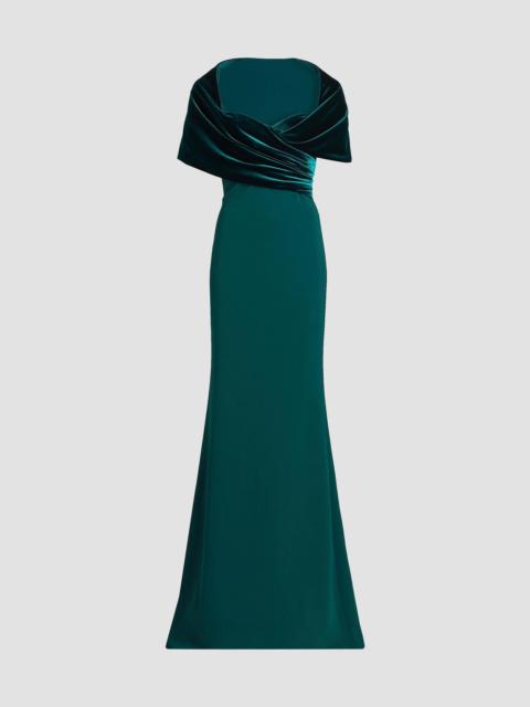BADGLEY MISCHKA Women's Stretch-Crepe Shawl-Collar Gown - Teal