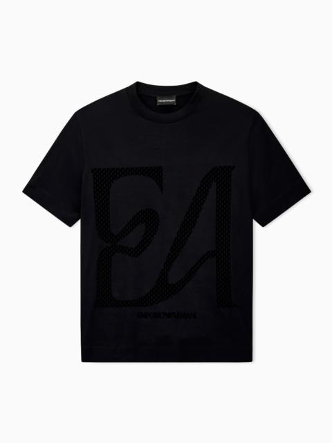 EMPORIO ARMANI T-SHIRT IN MIXED LYOCELL JERSEY WITH MAXI FLOCK LOGO