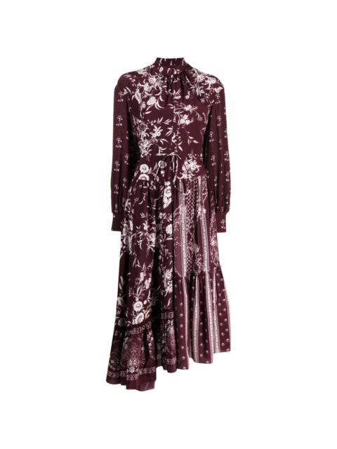 motif-print silk midi dress