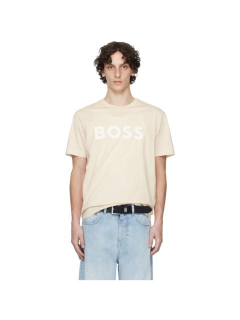 BOSS Beige Cotton-Jersey Logo Print T-shirt
