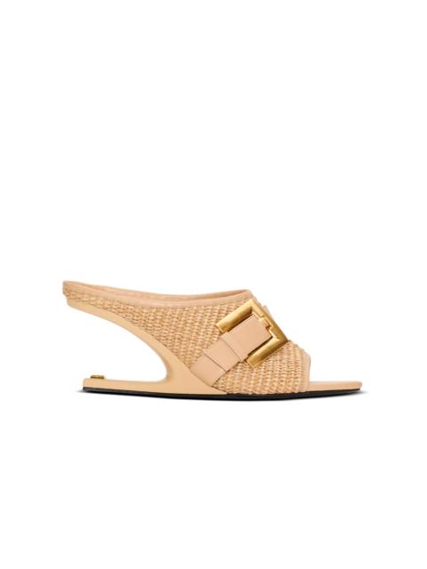 Balmain Anthem No Wedge mules in smooth leather and raffia