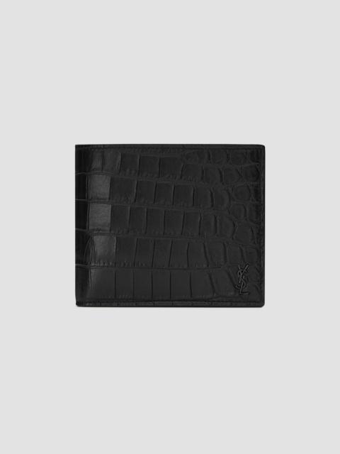SAINT LAURENT Men's Tiny Cassandre East-West Wallet in Crocodile-Embossed Leather - Black