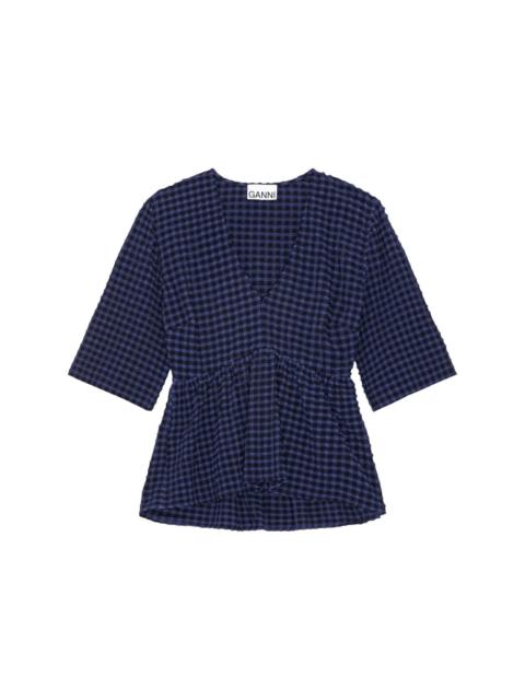 GANNI seersucker-texture peplum blouse
