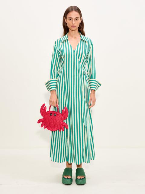 SIMONMILLER Anya Poplin Wrap Dress In Teal/Cream Stripe