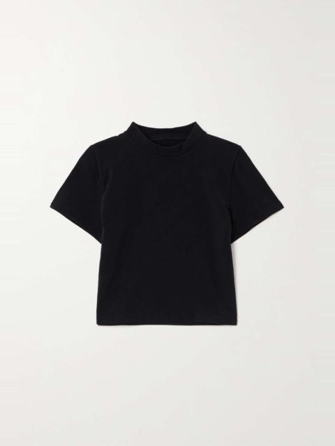 Cropped stretch jacquard stretch-knit T-shirt