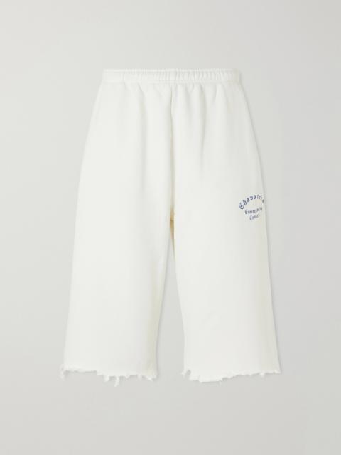 WILLY CHAVARRIA Community Center Distressed Logo-Print Cotton-Jersey Shorts