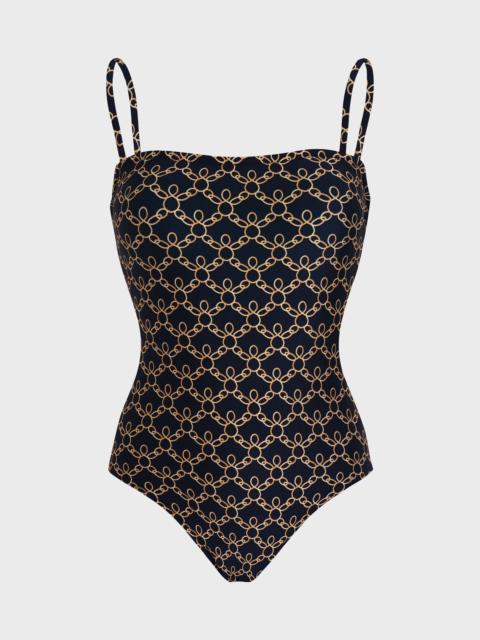 Vilebrequin WOMEN BUSTIER ONE-PIECE SWIMSUIT TURTLES CHAIN