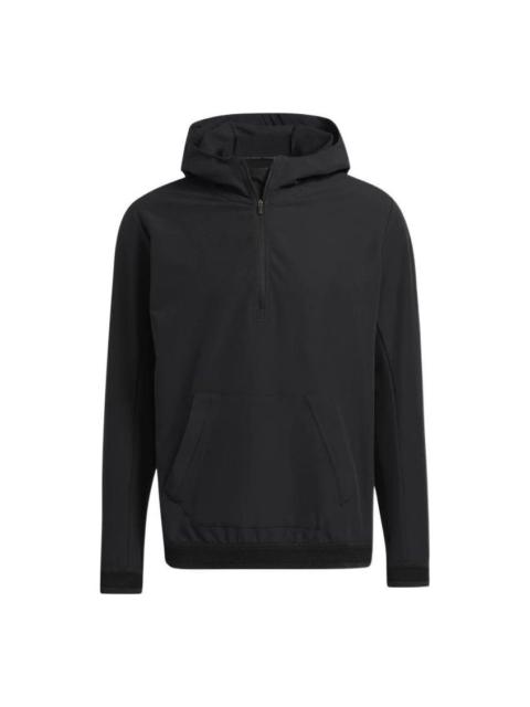 Men's adidas Adicross Solid Color Hooded Half Zipper Kangaroo Pocket Long Sleeves Black GM1206