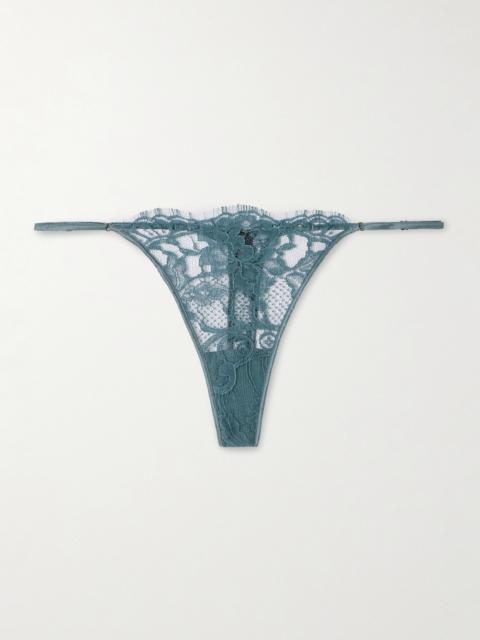KIKI DE MONTPARNASSE Camille Stretch-silk Satin-trimmed Organic Cotton-lace Thong