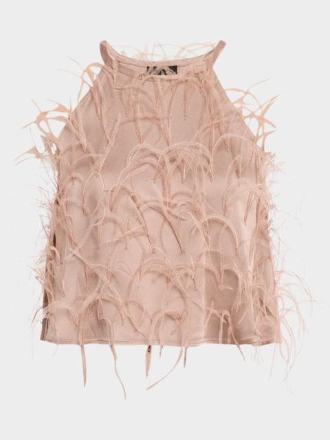 LAPOINTE Feather Doubleface Satin Crop Halter Cami