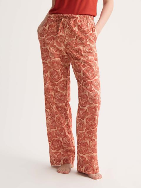 Derek Rose Women's Lounge Pants Cotton Batiste Rustic Red & Peach Rose Print