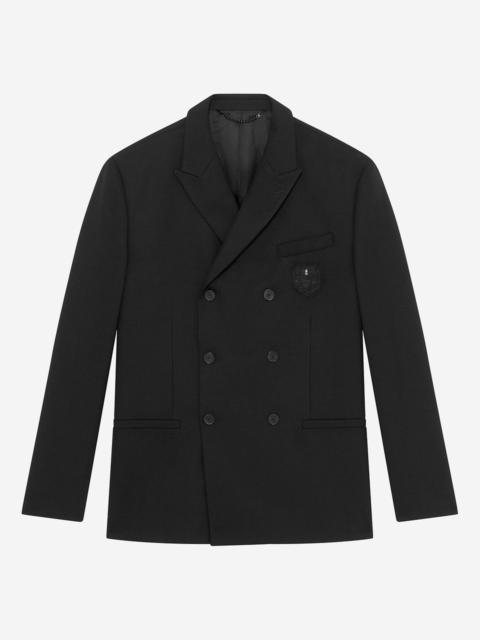 The Kooples DOUBLE-BREASTED STRAIGHT JACKET WITH BLACK CREST