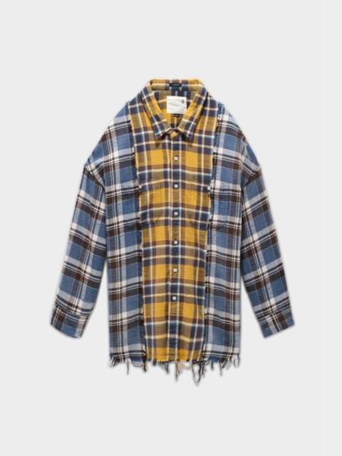 R13 DROP NECK COMBO WORKSHIRT - BLUE AND YELLOW PLAID | R13