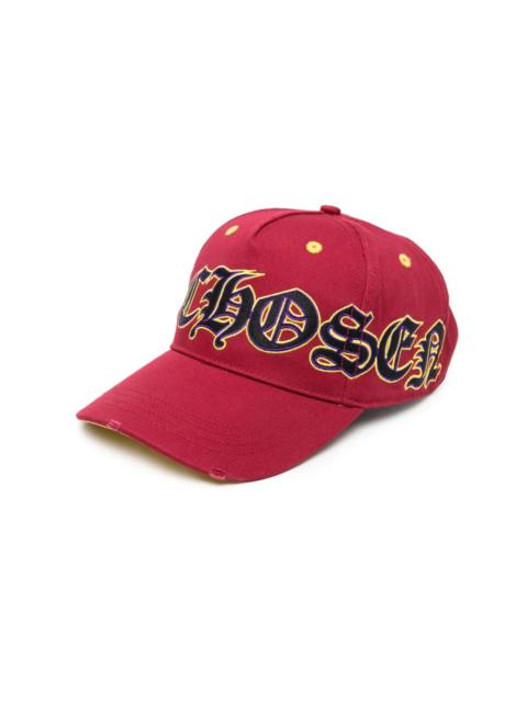 Gothic logo-print distressed cap