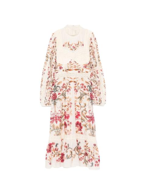 FARM RIO lace floral-print midi dress