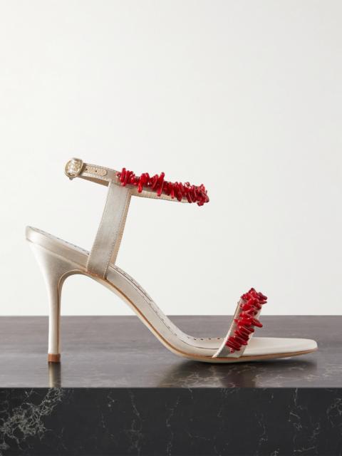 Manolo Blahnik Cienzan 90 Bead-embellished Satin Sandals