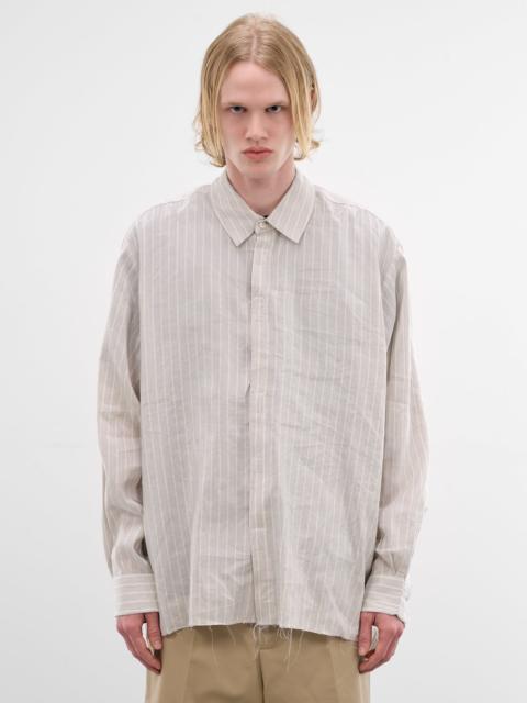 CAMIEL FORTGENS Gray Linen Striped Velcro Shirt