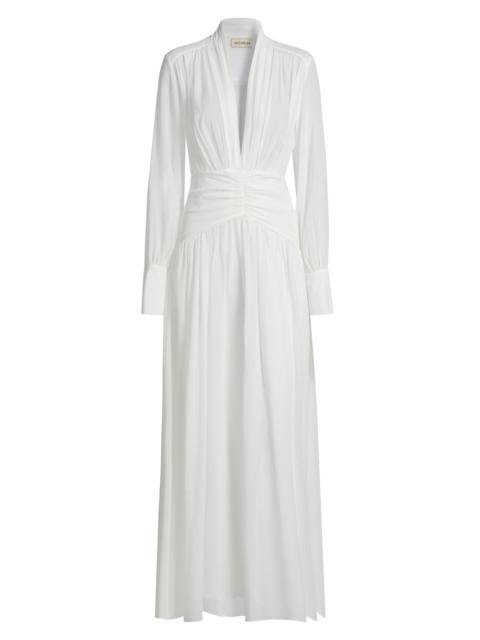 NICHOLAS Women's Jocelyn Deep Plunge Long-Sleeve Silk Gown - Ivory