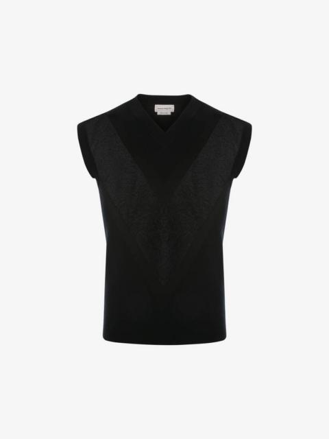 Alexander McQueen Men's Sheer Lace Detail Vest in Black