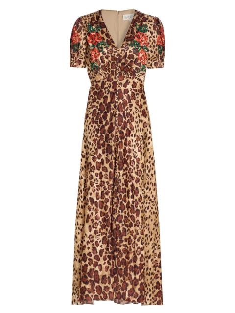 SALONI Women's Lea Floral Cheetah-Printed Midi-Dress - Cheetah Rose Plmt