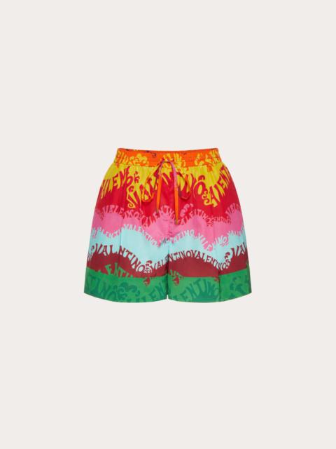Valentino VALENTINO WAVES MULTICOLOR PRINT POPLIN SHORTS