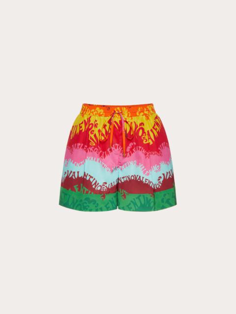 Valentino VALENTINO WAVES MULTICOLOR PRINT POPLIN SHORTS