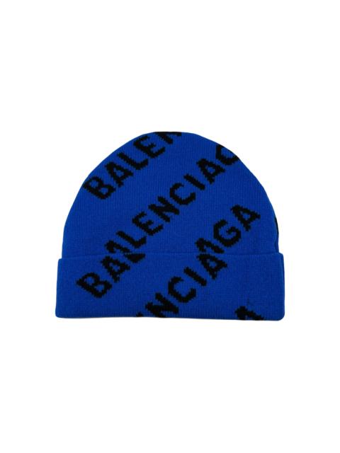 BALENCIAGA Allover Logo Beanie "Blue / Black" 659643 T1567 3964