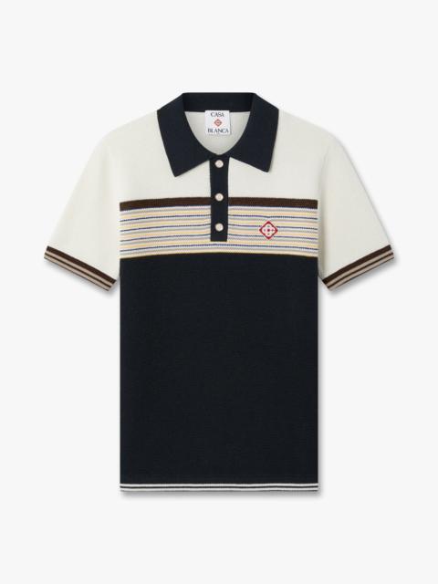CASABLANCA Café Culture Wool Stripe Short Sleeve Polo Shirt