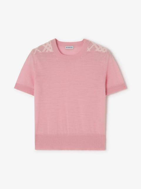 Burberry Check Panel Wool Silk Top
