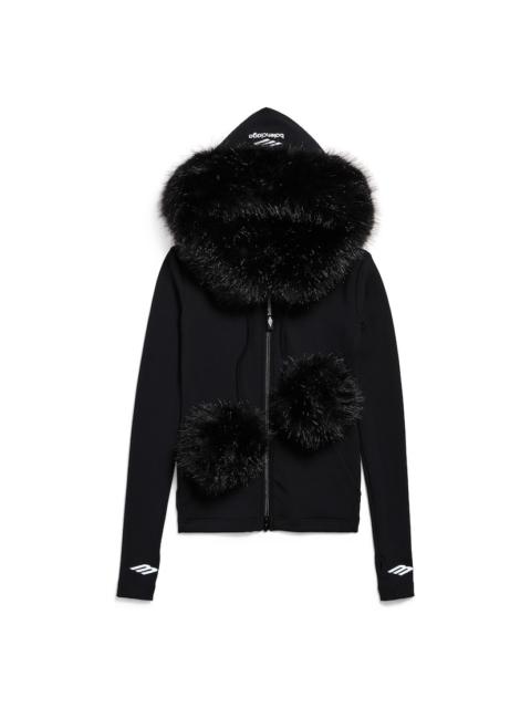 BALENCIAGA Women's Fluffy Zip-up Hoodie in Washed Black