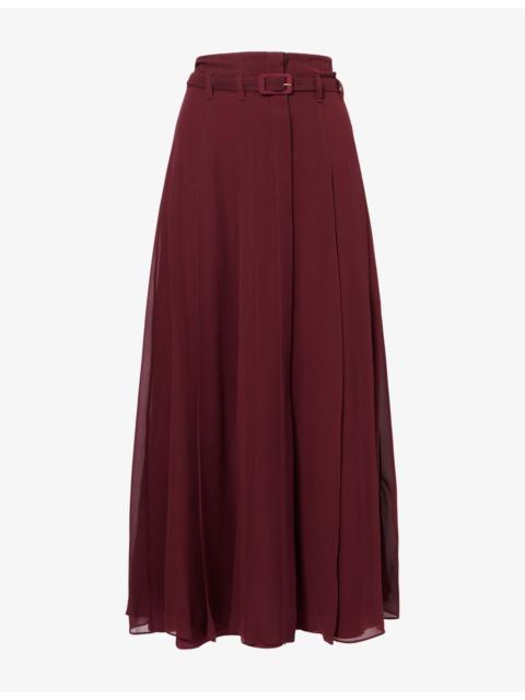 GABRIELA HEARST Dugald Belted Silk Midi Skirt