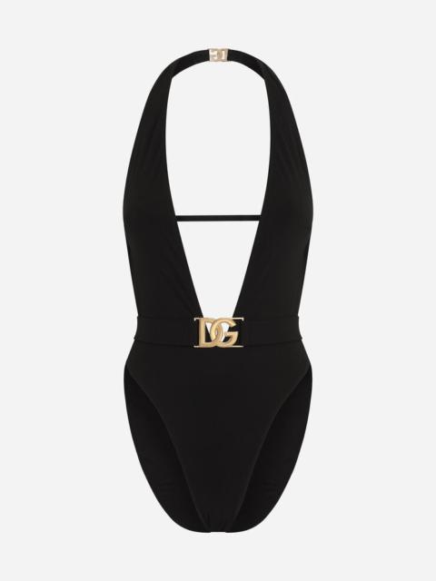 Dolce & Gabbana One-piece swimsuit with plunging neck and belt