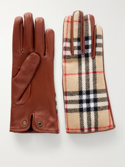 Burberry Checked leather and wool gloves Beige