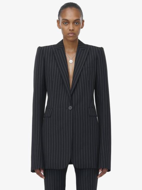 Pinstripe Stacked Shoulder Jacket