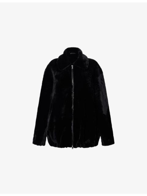 NOUR HAMMOUR Oversized Plush Shearling Bomber Jacket