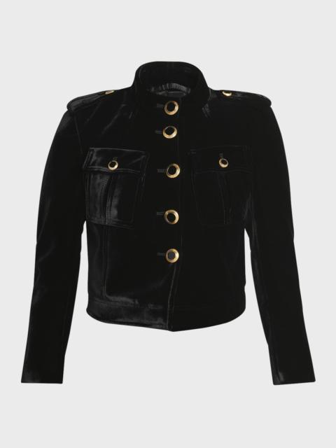 Velvet Military Jacket with Button Details