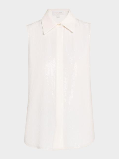 MICHAEL KORS COLLECTION Sequin Sleeveless Button-Down Shirt