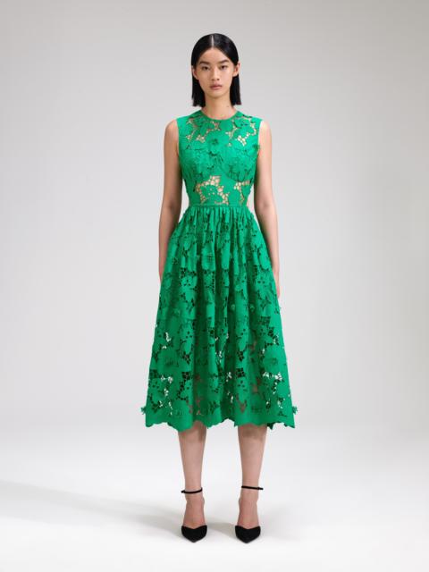 Green Cord Lace Midi Dress – self-portrait