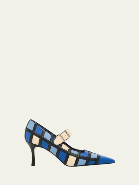 Manolo Blahnik 70mm Cucayahi Patchwork Leather Mary Jane Pumps