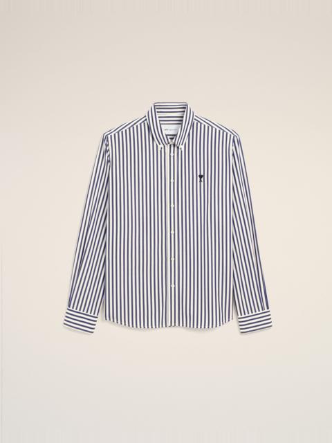 AMI Paris BLUE STRIPED COTTON SHIRT WITH AMI DE COEUR