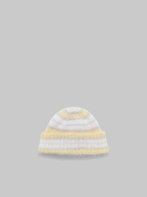 GREY BRUSHED MOHAIR BEANIE WITH STRIPES