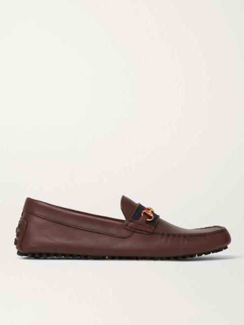 GUCCI Ayrton Webbing-Trimmed Horsebit Leather Driving Shoes