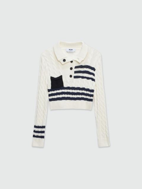MSGM Cable cotton sweater with striped pattern