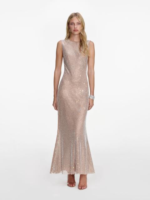 self-portrait Silver Rhinestone Mesh Midi Dress